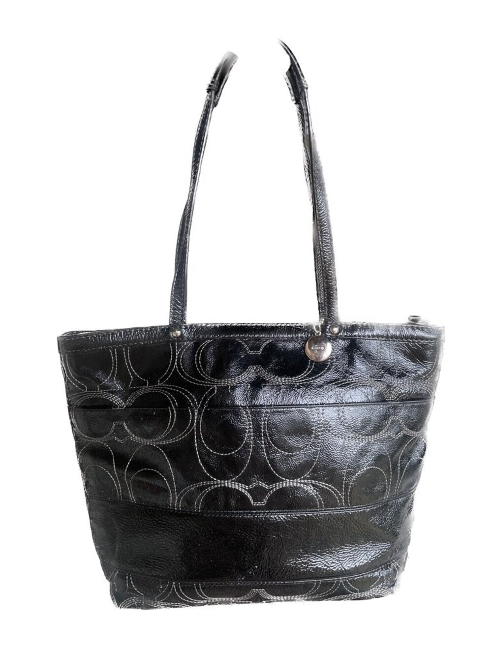 Coach Gallery Tote 19198 Black Patent Leather with White Stitch